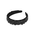 Handmade black beaded headband with floral patterns on velvet for women's hair accessory - Black