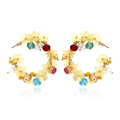 Handmade woven flower hoop earrings with colorful crystal beads and gold alloy base - Yellow Floral / Bright Yellow