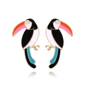 Boucles d'oreilles toucan en émail coloré avec yeux en cristal et finition dorée chic - Coloré
