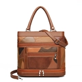 Sac à main rétro en cuir patchwork marron à grande capacité avec bandoulière réglable - Marron