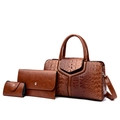 Brown crocodile embossed tote bag three-piece set with crossbody bag and card holder - Brown