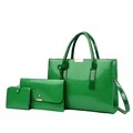 Dreiteiliges Set grüne Damen-Einkaufstaschen mit Krokodilmuster und Golddetails - Grün
