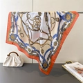 Elegant vintage silk-feel square scarf with gold chain and horse bridle pattern print - 70CM Single Side / Orange