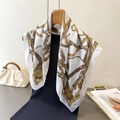 Luxury vintage silk scarf featuring gold chains and equestrian prints on cream fabric - 70CM Single Side / White