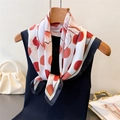 Elegant floral polka dot silk scarf in ivory and red hanging on wooden hanger - 66-70cm / Black (FG329-2)