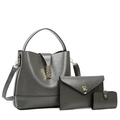 Ensemble 3 pièces sac cabas gris foncé avec sac bandoulière et portefeuille en similicuir mat - Gris Ensemble