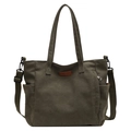 Sac cabas minimaliste en toile verte avec bandoulière réglable et grande capacité - Vert