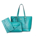 Lake blue 3-piece bag set with crocodile embossing and golden metal hardware - Green