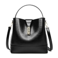 Sac seau élégant en cuir noir brillant avec garnitures dorées et bandoulière amovible - Noir Sac simple