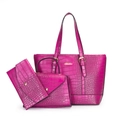 Fuchsia crocodile embossed tote bag set with matching crossbody and clutch purse - Rose Red