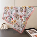 Detail of floral printed silk scarf showing light fabric drape and soft pink hem finish - 66-70cm / Light Pink (FG286-1)