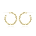 Polished gold twisted hoop earrings with textured bead design and mirror reflection - Gold