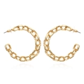 Retro golden chain link C-shaped hoop earrings with chunky oval rings and polished finish - Gold