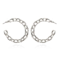 Silver retro chain link C-shaped hoop earrings with a modern industrial design - Silver