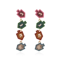 Long arrow earrings with colorful crystal dreidel charms in pink, green, orange and blue - Colorful