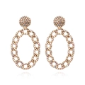 Golden geometric chain earrings with vibrant AB rhinestones and oval hollow drop pendants - AB Zircon