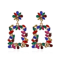 Colorful geometric rhinestone floral earrings with gold-toned metal and pear-cut gems - Colorful