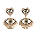 Pendientes de corazón dorados con diseño de ojo turco y cristales azules - Dorado