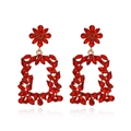 Exaggerated geometric flower drop earrings with red crystals in vintage gold hollow style - Red