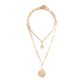 Vintage double layer gold paperclip chain necklace with lion head and coin pendants - Gold