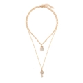 Dubbellaagse gouden halsketting met kristallen slot- en sleutelhangers op O-ketting - Goud