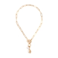 Collar con colgante de mano y perla barroca con cadena de clip dorada y cierre OT - Dorado