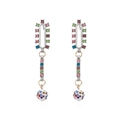 Exaggerated long geometric earrings with colorful rhinestones and white pearl beads - Antique Silver - Multi-color Rhinestone