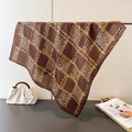 Detail of silk square scarf featuring vintage gold chain and leopard print patterns - 70cmx70cm / Coffee Brown(FG287-1)