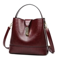 Deep red shiny leather tote bag with gold metal clasp and detachable shoulder strap - Wine Red Single Bag