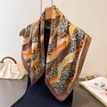 Elegant silk-like square scarf featuring leopard and chain prints in brown and orange tones - 70cmx70cm / Orange Brown(FG287-2)