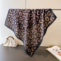 Navy blue faux silk square scarf featuring orange leopard chain print on a display stand - 70cmx70cm / Black(FG287-3)