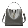 Sac seau en cuir gris foncé avec fermoir chaîne dorée et bandoulière amovible - Gris Sac Seul