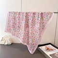 Elegant floral silk square scarf in soft pink with pastoral flower pattern for women - 70cmx70cm / Pink (FG323-1)