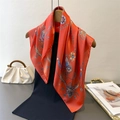 British style silk square scarf with vintage carriage print in orange and red tones - Red