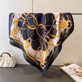 Detail of luxury silk square scarf with vintage golden chain print and horse bit pattern - 66-70CM / Black (FG278-1)