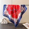 Equestrian print silk-like square scarf in red and navy with vintage chain pattern - 66-70CM / Navy Blue (FG278-3)