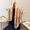 Elegant silk scarf with equestrian horse bit print on wooden hanger with a handbag - 66-70CM / Creamy White (FG278-4)