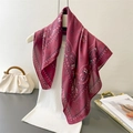 Elegant burgundy paisley silk-like square scarf draped with minimalist accessories - 70cmx70cm / Rose Red