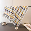 Detail of silk-like square scarf featuring horse prints and golden striped borders - Yellow Black Grey Style (FG338-3)