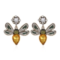 Pendientes de abeja vintage con alas de cristal y piedras amarillas estilo retro chic - Color Mezclado Oro Vintage