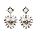 Pendientes de perla barroca con forma de corazón vintage, abeja y brillantes cristales - Oro Antiguo