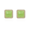 Pendientes cuadrados verde claro con borde dorado y detalles de circonita blanca - Verde
