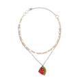 Collier à deux tons avec pendentif pastèque en perles fait main pour femmes et filles - Rouge Pastèque