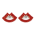 Creative red lip earrings with sparkling rhinestones and white zircon teeth inlay - Gold