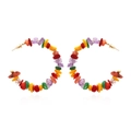 Orecchini a cerchio a C in stile boho con pietre naturali multicolori e perni dorati lucidi - Colorato