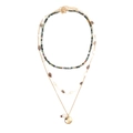 Three-layer bohemian beaded necklace with shell pendants and gold-tone metal charms - Multicolor Gold