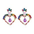Elegant gold hollow heart earrings encrusted with vibrant colorful crystals and rhinestones - Multicolor