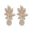 Orecchini a foglia scintillanti con strass AB e cristalli a goccia in finitura dorata - Oro-Zircone Bianco