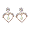 Exaggerated hollow heart-shaped gold alloy earrings with AB colorful rhinestones - AB Color