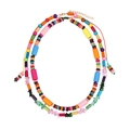 Collier bohème double rang avec perles en bois colorées et fermoir doré réglable - Multicolore